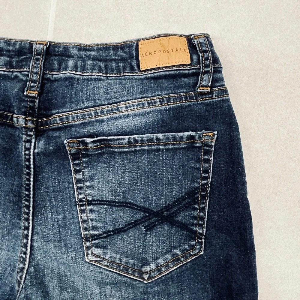 Aeropostale High Waisted Midi Denim Shorts Dark‎ Wash Cuffed Sz 4 Beach Festival